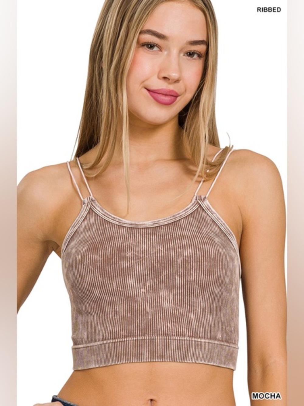 Zenana Mocha Ribbed Velvet Cropped Cami